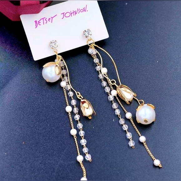 Gold-plated Crystal Pearl drop earrings with silver post BOGO - Picture 6 of 15